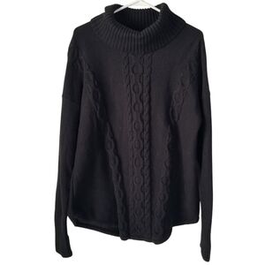 L.L. Bean Vintage Black Chunky Cable Knit Turtleneck Sweater 90's Size XL